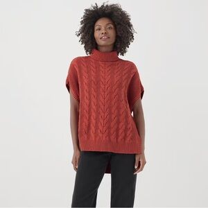 PACT Organic Cotton Cable Fisherman Chunky Turtleneck Poncho Sweater Size XL-XXL